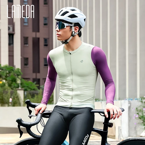 Imagen 2 del producto LAMEDA Camiseta de ciclismo profesional para bicicleta de carretera para hombre, camiseta de manga larga cómoda y de secado rápido con bolsillos, ropa MTB para hombre