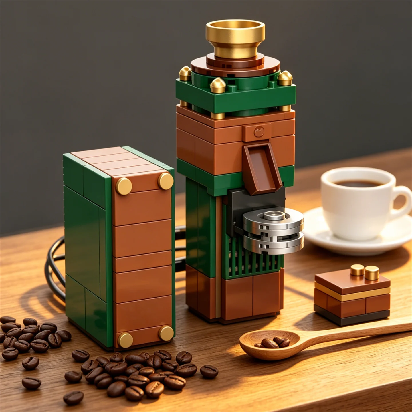 

City Series Coffee Machine and Coffee Bean Grinder Building Block Model Toy, Desktop Ornament, Figurine