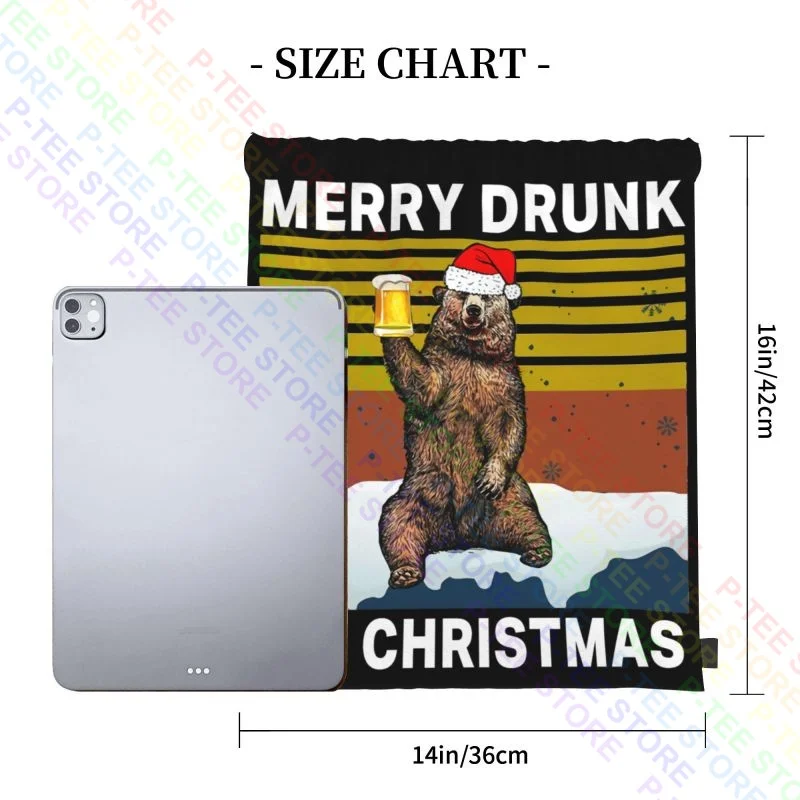 Bear Beer Merry Drunk Im Christmas Drawstring Bags Gym Bag Print Foldable 3d Printing Bags For Travel