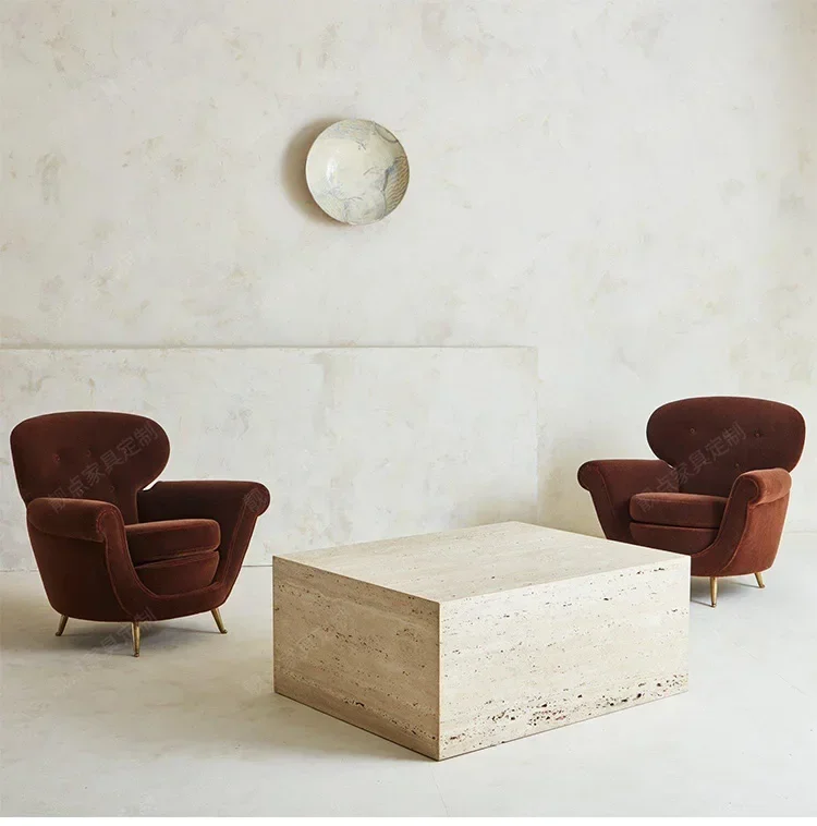 

A Minimalist living room rectangular travertine coffee table Nordic creative art balcony coffee table