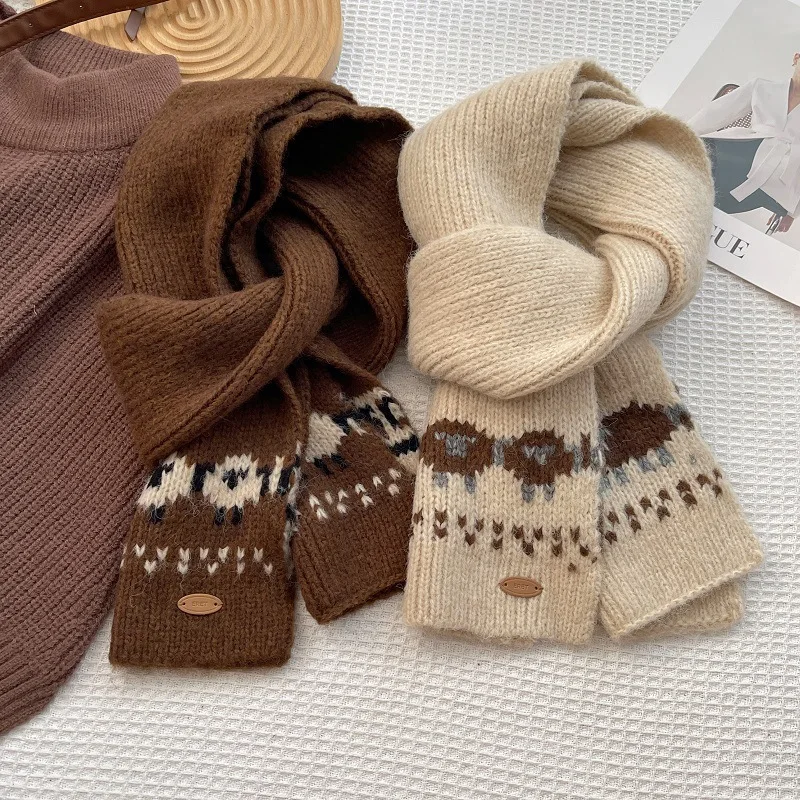 Sheep baa~ cute lamb jacquard knitted scarf women's autumn and winter new atmosphere warm versatile scarf tide
