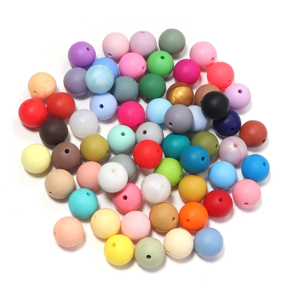 50Pcs Multicolor Silicone Round Beads 15mm Loose Spacer Beads for Jewelry Making DIY Bracelet Necklace Phone Chain Accessories