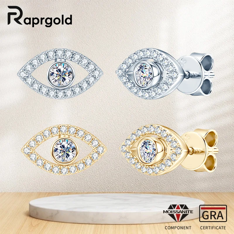 

RAPRGOLD полностью круглые изысканные серьги-гвоздики с муассанитом для женщин, серьги-гвоздики из стерлингового серебра S925, ювелирные изделия, подарки