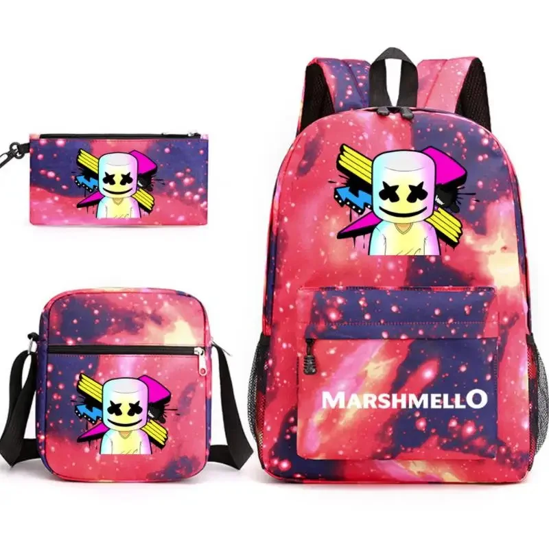 3Pcs Backpack DJ Marshmello Luminous Bookbag Cartoon School Bags For Teenage Kids Travel Bagpack USB Laptop Shoulder Bags