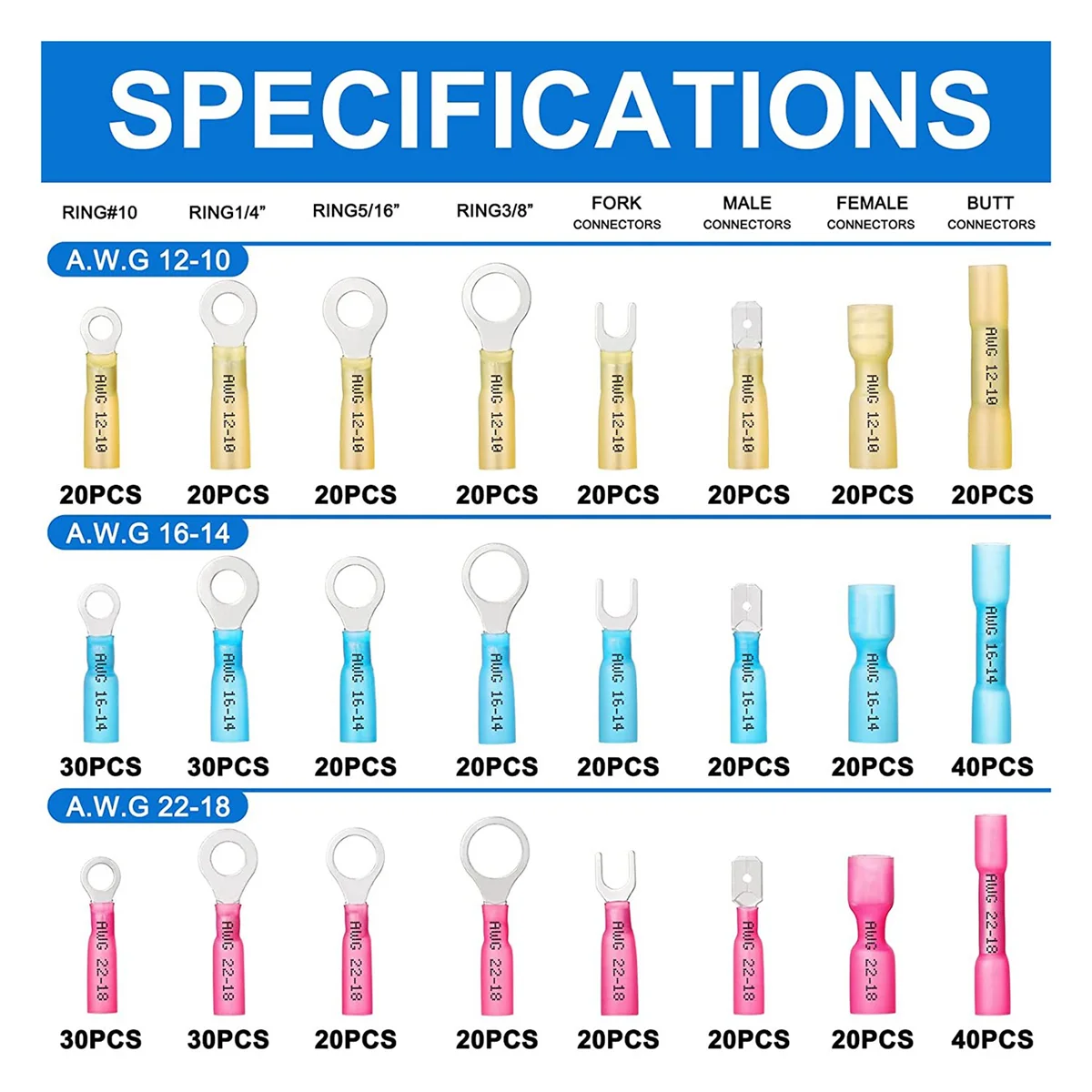 560PC Marine Grade Heat Shrink Wire Connectors-Electrical Connectors Kit AWG22-10 Waterproof Insulated Crimp Connector