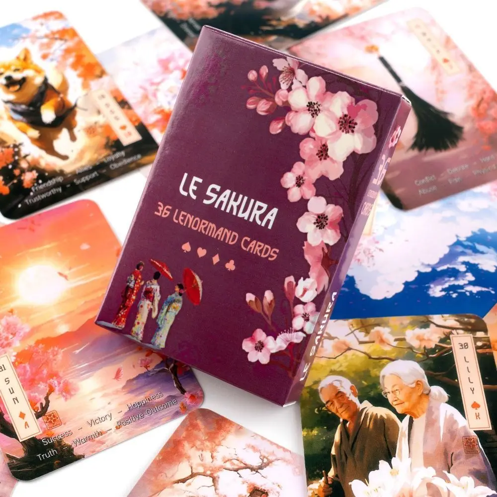 Japanese Cherry Blossom Themed Oracle Cards 9*6cm Le Sakura Lenormand Cards - 36 Card Deck with Keywords