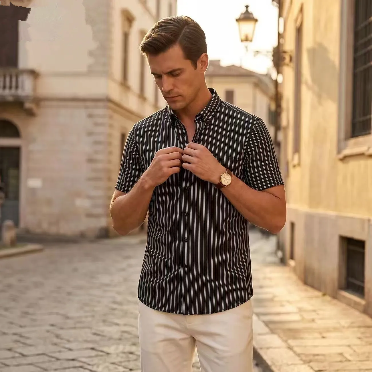 100% Cotton High Quality Men's Oxford Short Sleeve Shirt Casual Stripe Summer Fashion Korean Style Daily  Campus Buttoned Shirts