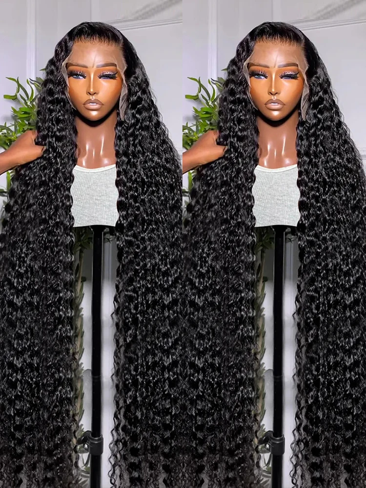 Perruque Lace Wig naturelle bouclée, cheveux humains, Deep Wave, 13x6, 30 34 pouces, pre-plucked, HD, transparente, pour femmes africaines