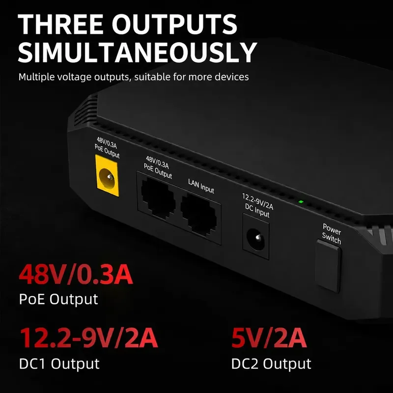 48V POE Backup Power Supply 12V 5V Lithium Battery Pack for Camera Router UPS Uninterruptible Power