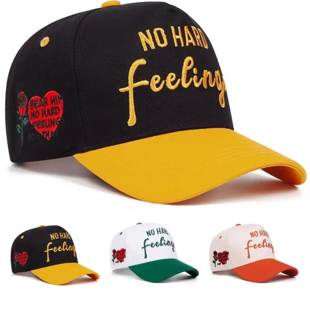 Stylish NO HARD Letter Baseball Caps Rose Embroidery Adjustable Duckbill Hats Breathable Casual Caps Outdoor