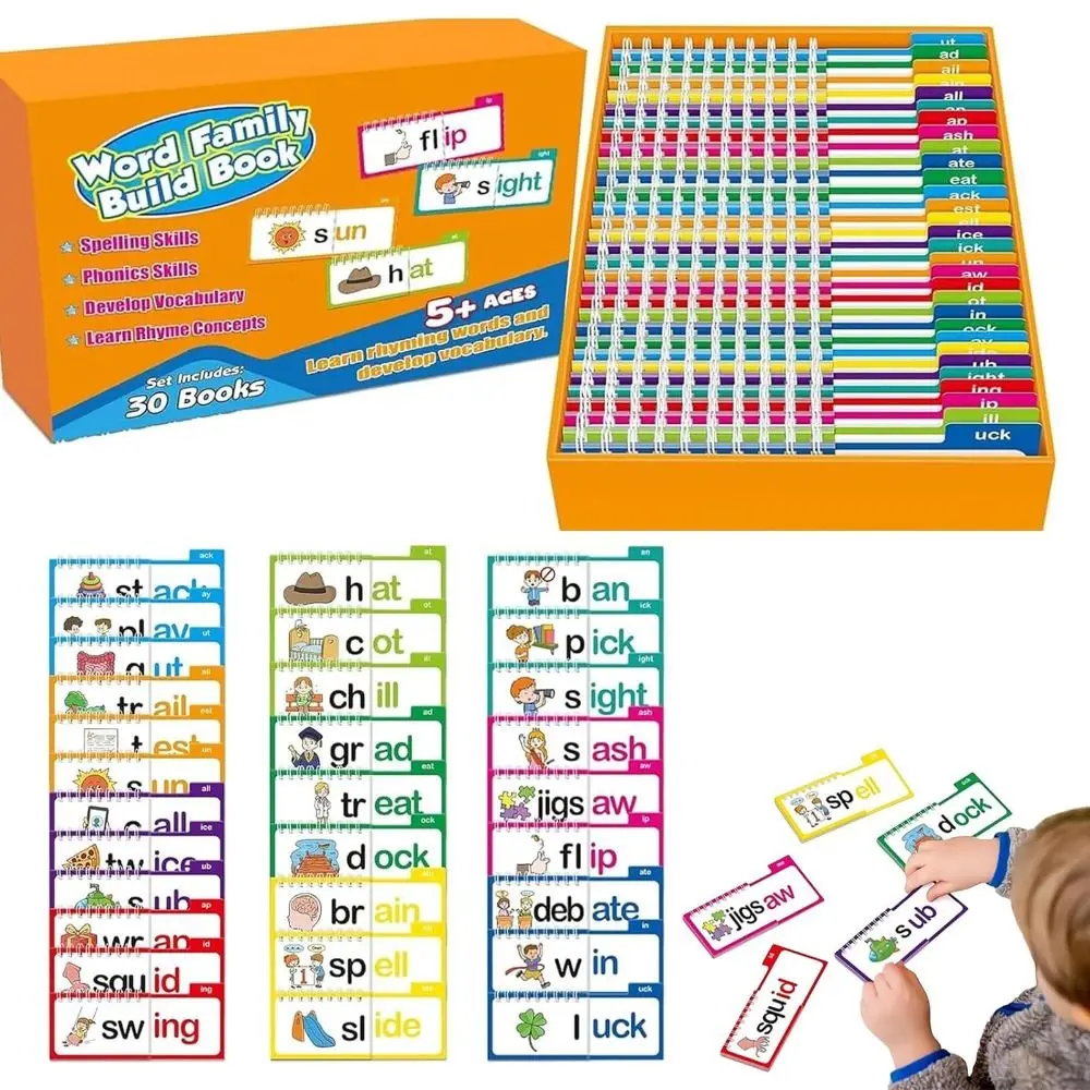 

64pages Educational Reading Games 30 Read Flip Books Rewritable Cards Activity Book Word Family Flip Books Multicolor Reusable