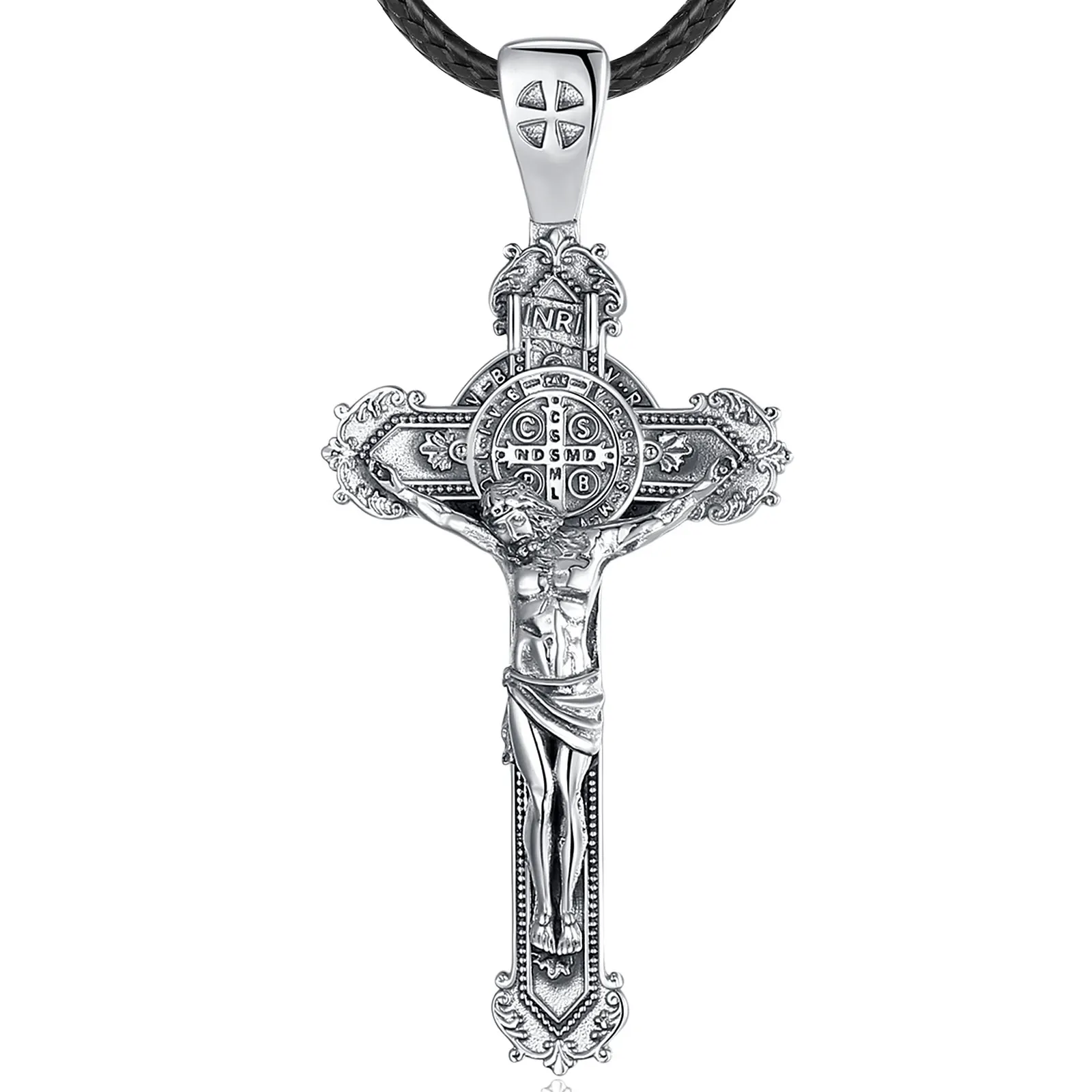 Eudora Collier Pendentif Croix Crucifix en Argent Massif 3