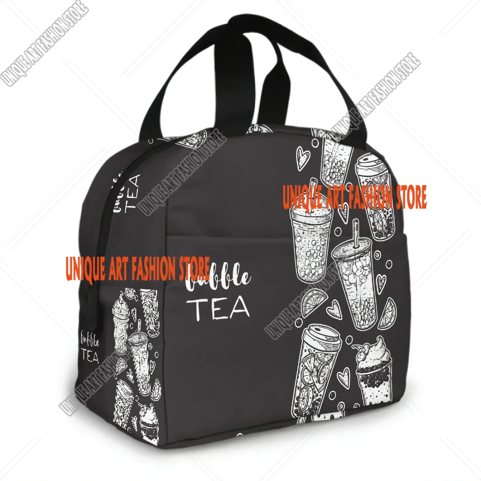 Bubble Tea Hand Drawn Cocktail Insulated Lunch Bag lunch box containers for Women Men Shopping Office School Picnic