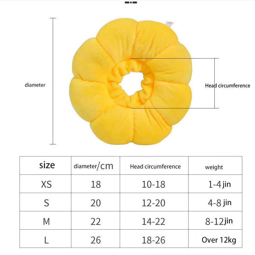 Słonecznikowa obroża elżbietańska Regulowana obroża przeciw ugryzieniom Przeciw lizaniu Leczenie ran Obroża ochronna dla kota Miękka pluszowa obroża