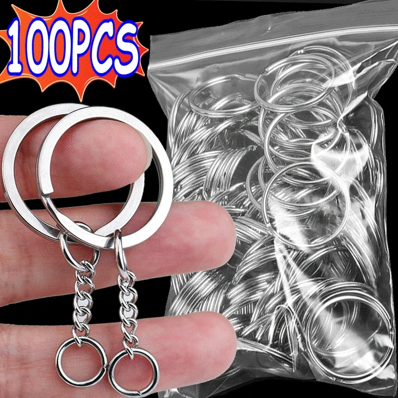 100/50PCS Steel Metal Blank Keyring Keychain Split Ring Keyfob Key Holder Rings Women Men DIY Key Chains Key Ring Accessories