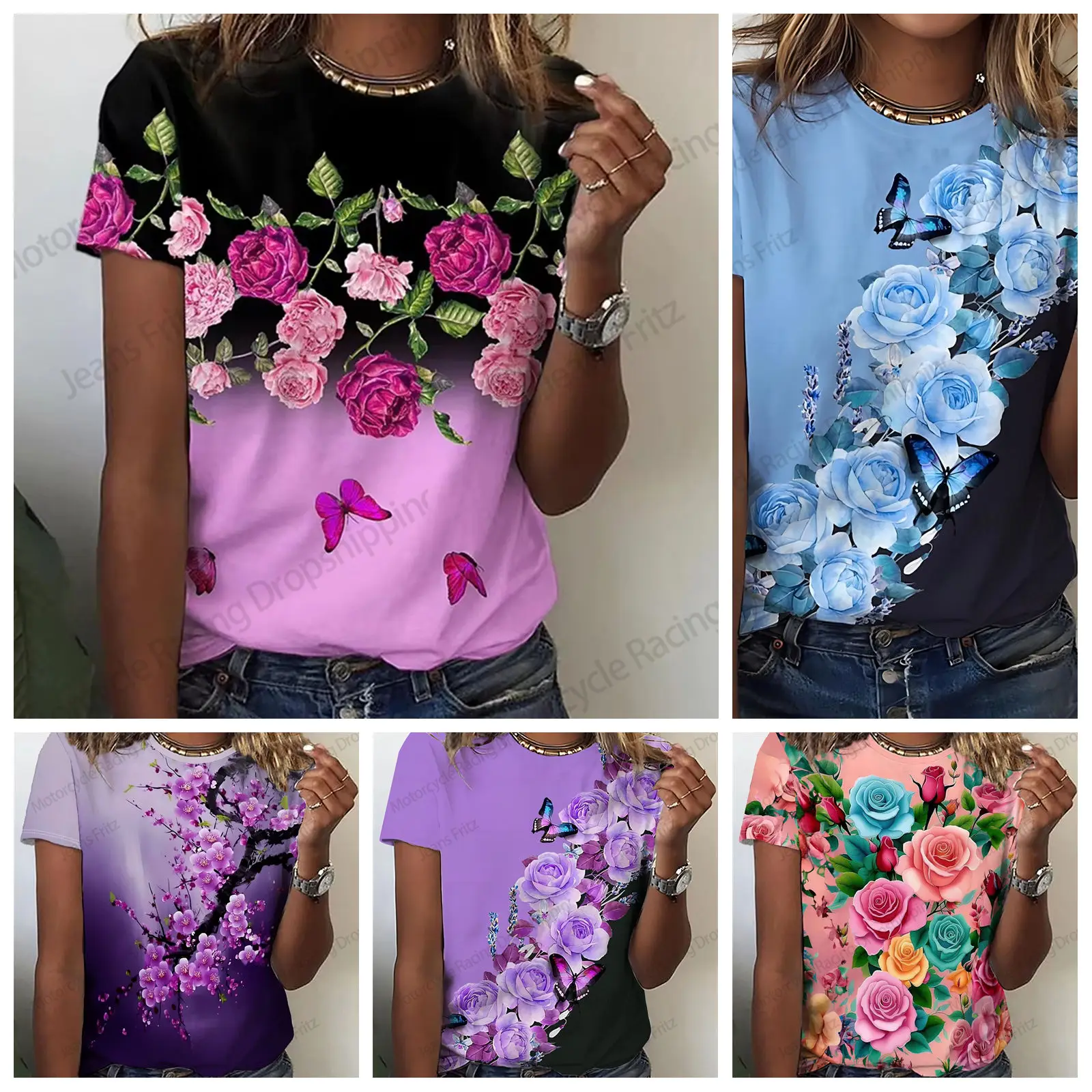 Women's T Shirt New Floral 3d Print Tshirts Women Fashion T-shirt Casual Short Sleeve Tops Tees Summer Ladies Tops Plant Flower