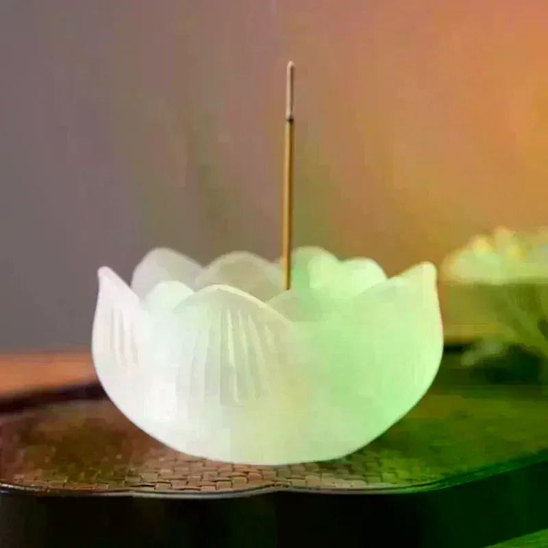 Creative Crystal Glass Lotus Incense Holder Home Decor Indoor Fragrance Stick Burner Smudging Ceremony Tea Ceremony Zen Ornament