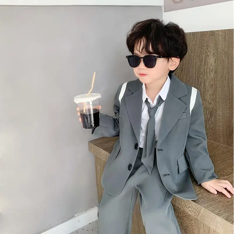 Children Wedding Dress Baby Boys Birthday Dress Prince Kids Jacket Pant 2PCS  Photograph Suit Flower Boys Tuxedo Korea Costume