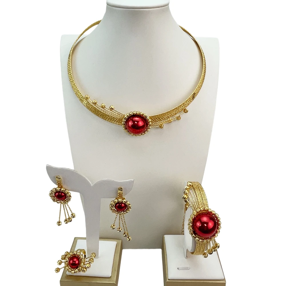 EMMA موضة دبي مطلية بالذهب الخرز القلائد أقراط خواتم مجموعات المجوهرات الجميلة للنساء هدايا مجوهرات حفلات الزفاف FHK21396