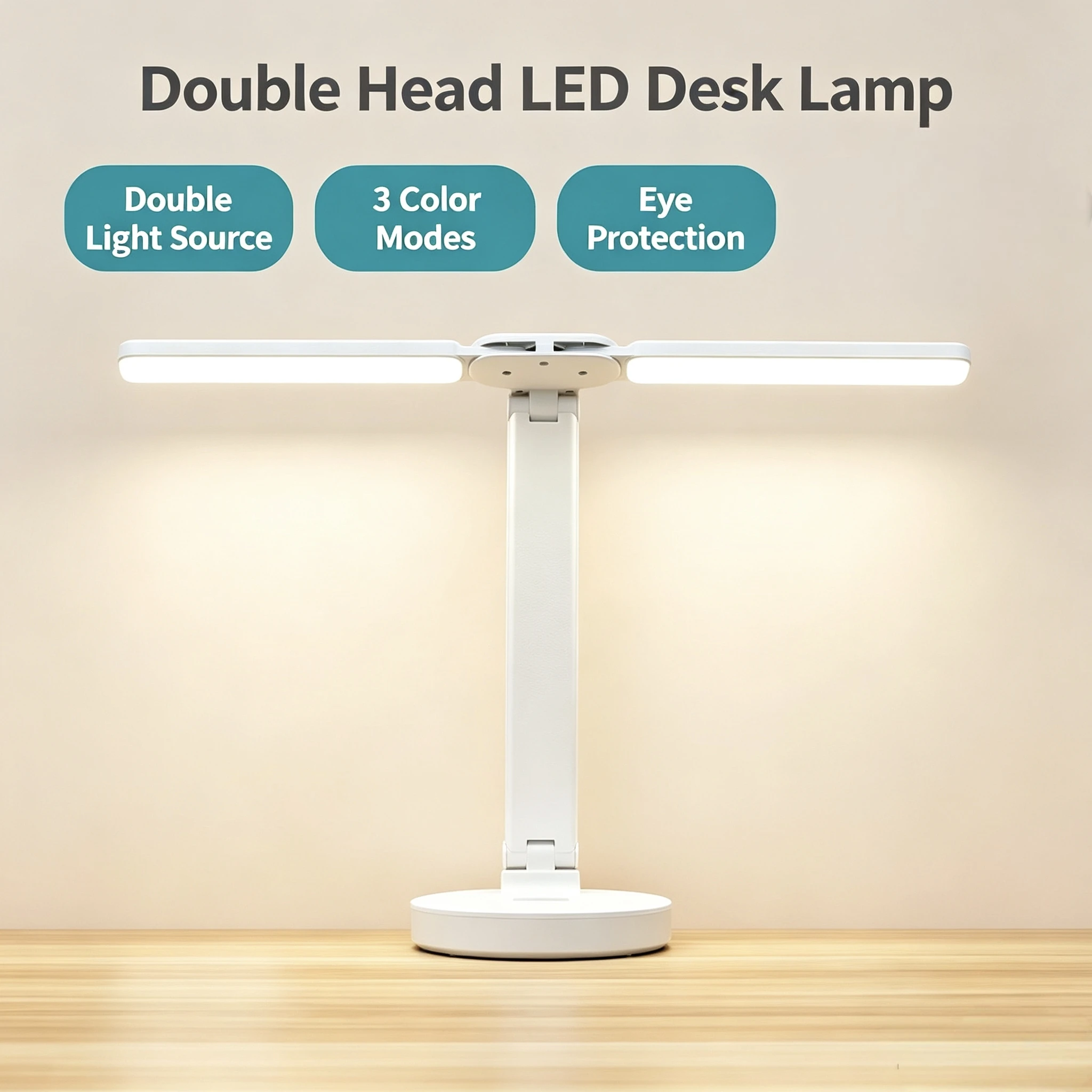 Dual Head LED USB Folding Desk Lamp 3 Levels Dimmable Plug-in Eye Protection Desk Lamp for Student Dormitory Reading and Bedr