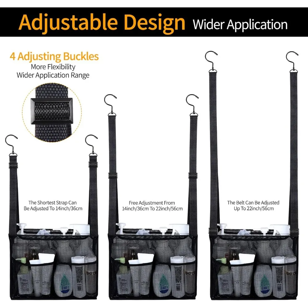 Borsa da bagno in rete sospesa regolabile con 4 tasche portaoggetti, contenitore per doccia college con ganci, applicata a dormitori universitari, palestra, swi