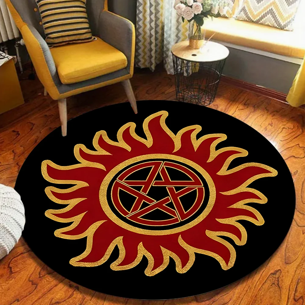 Mysterious Flame Pentagram Carpet Vintage Floral Pattern Mat Gothic Area Rug for Living Room Bedroom Home Decoration Carpet