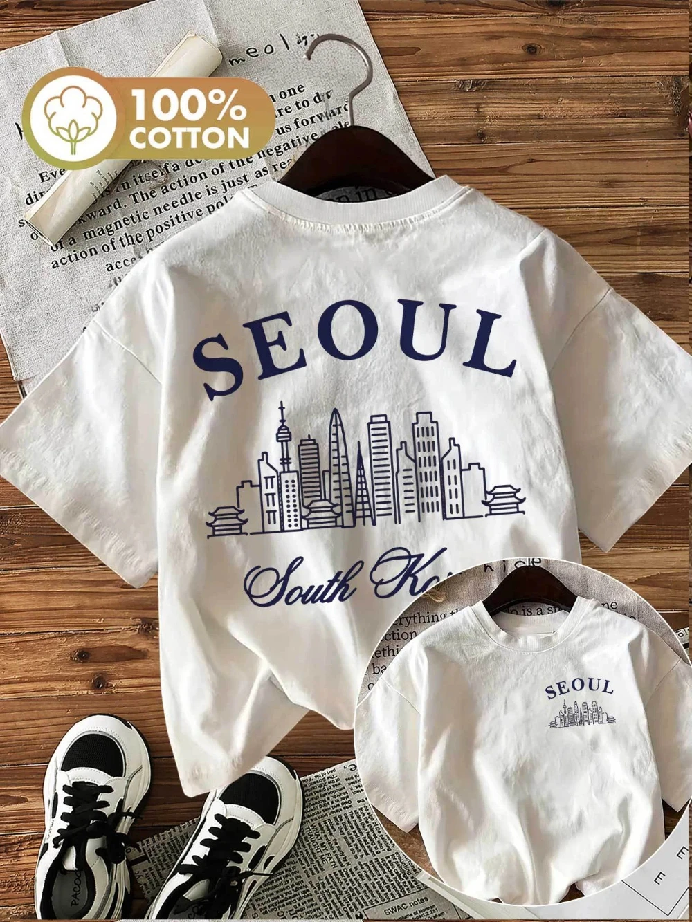 Men's South Korea T Shirt Seoul Skyline Cityscape Graphic Tee Korean Culture Print Casual Streetwear 100% Cotton Summer Top