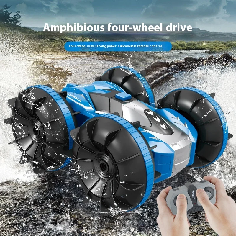 2.4g Rc 4wd Amphibious Stunt Car Charging Double-sided Driving Tank Waterproof Electric Summer Toys