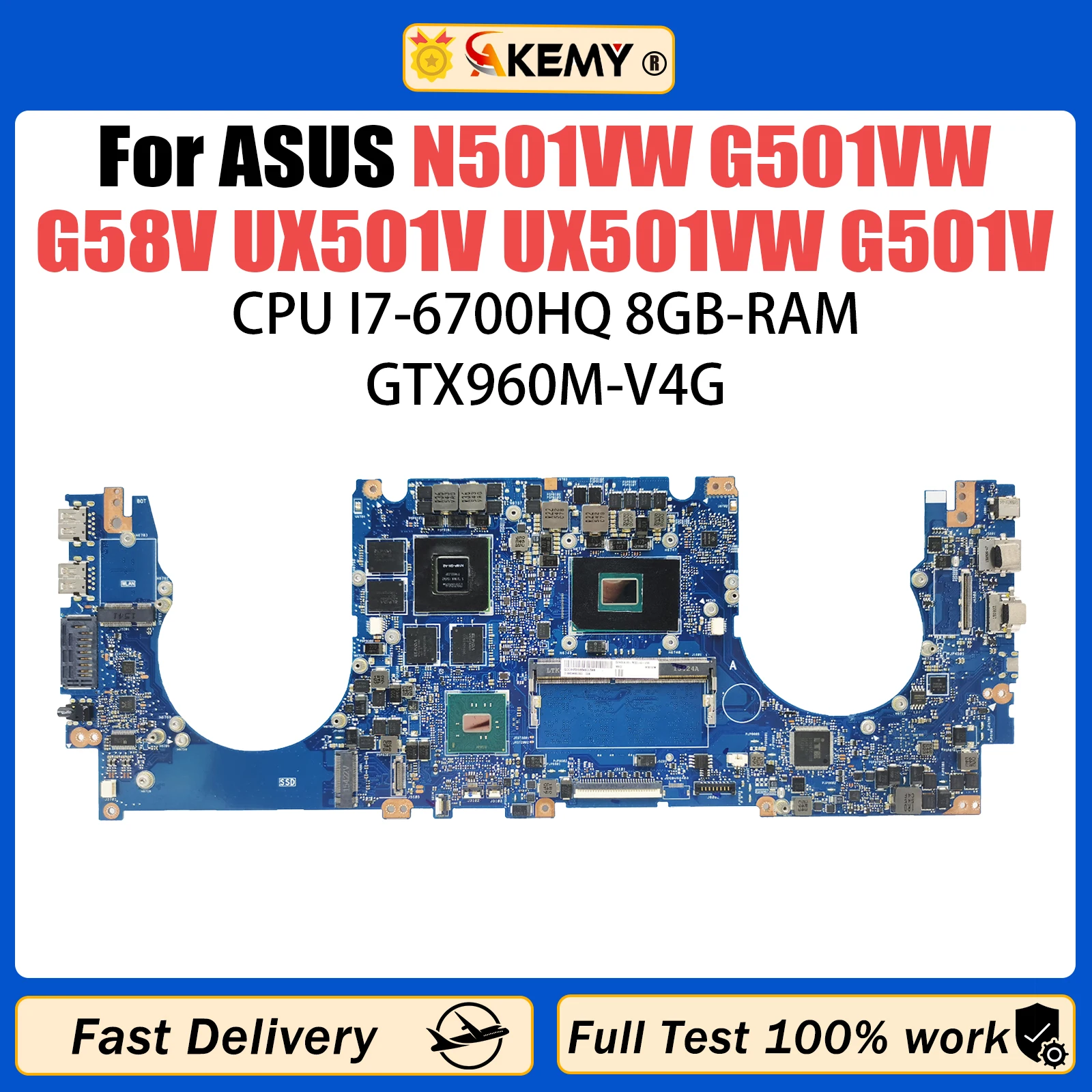 For ASUS N501VW G501VW G58V UX501V UX501VW G501V Laptop Motherboard N501V Mainboard Test OK I7-6700HQ Cpu 8GB-RAM GTX960M