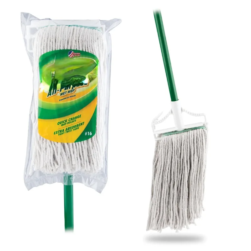 

All-Purpose Wet Mop (#16 Head) Cotton Blend String Wet Mop with Long Handle,Cotton Mop for Home,Garage, Workshop Floor