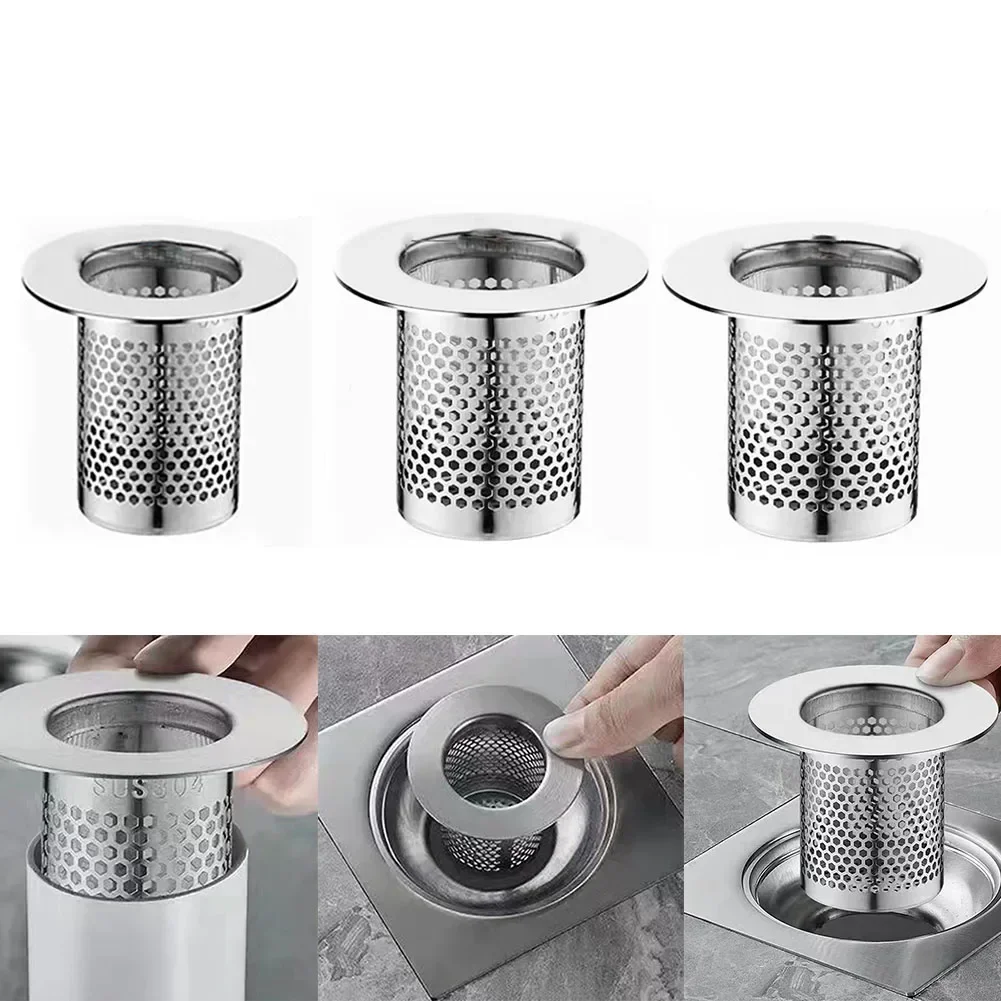 Shower Drain Strainer Hair Silver Stainless Steel Sink Strainer Kitchen Bathroom Anti-clog Drains Bathtub Hair Catcher Shower