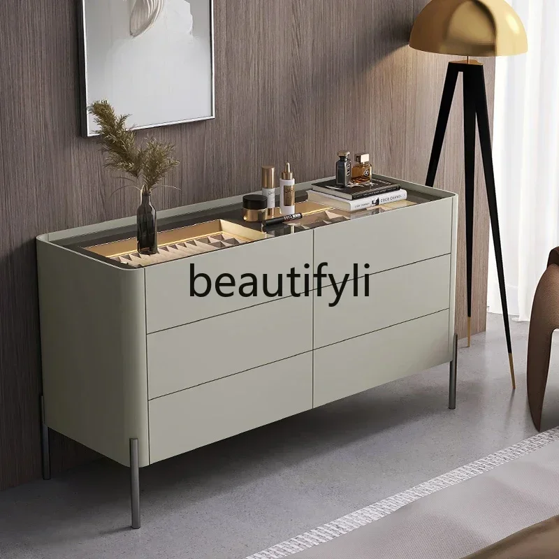 

LXItalian minimalist chest cabinet paint light luxury storage multi-layer drawer bedroom solid wood partition entrance cabinetSS