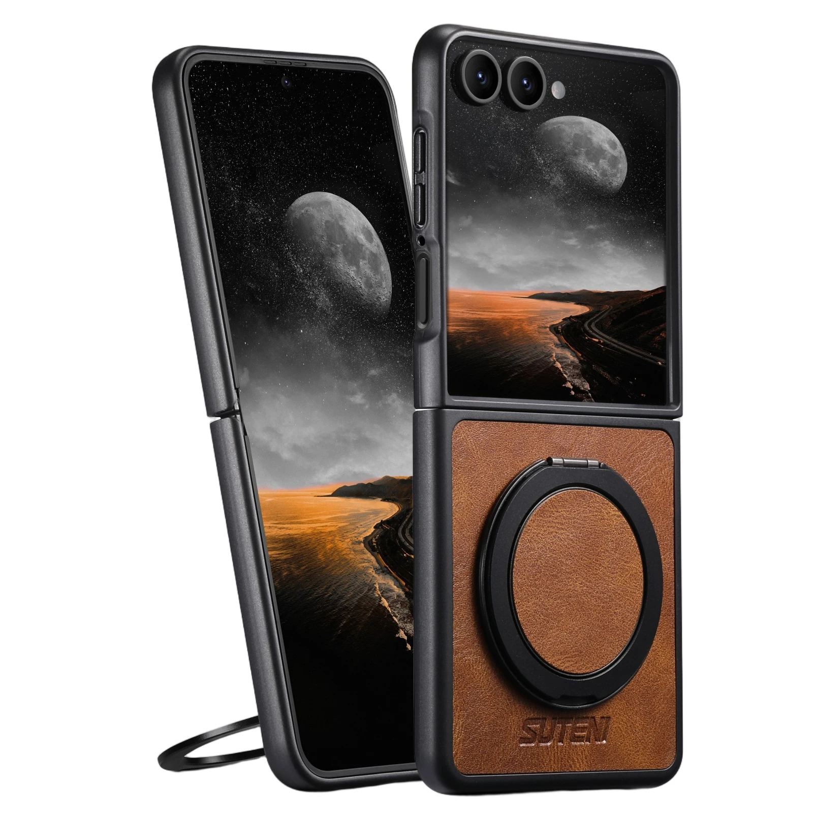 

360 Rotating Magnetic Kickstand Waxed Grain Leather Phone Case for Samsung Z Flip 7 6 5 Shockproof for Magsafe Slim Fit Cover
