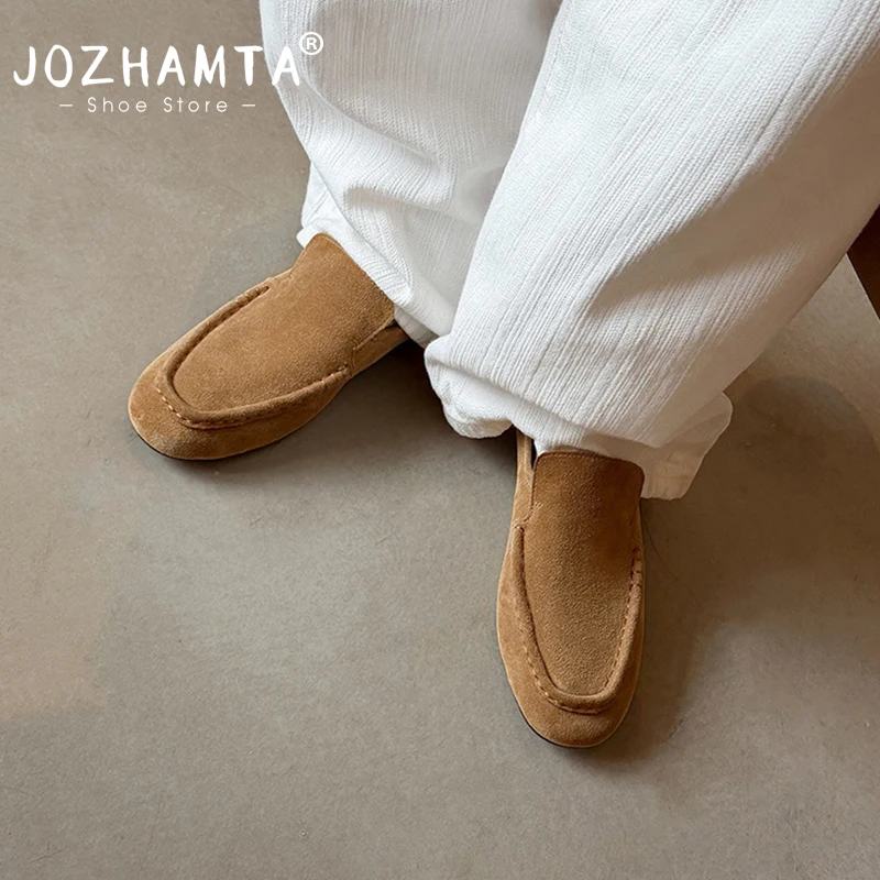 Women's Suede Leather Slip-On Loafers - Comfortable Flats Shoes