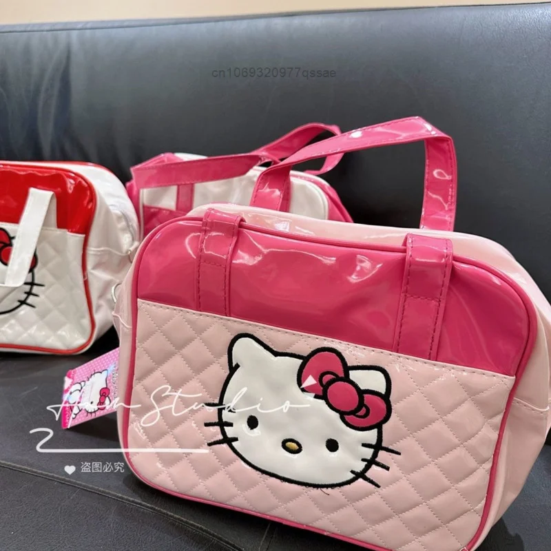 Sanrio Embroidered Cute Cartoon Hello Kitty Zipper Square Handbags Y2k PU Leather Women\'s Cosmetic Storage Bags Lunch Box