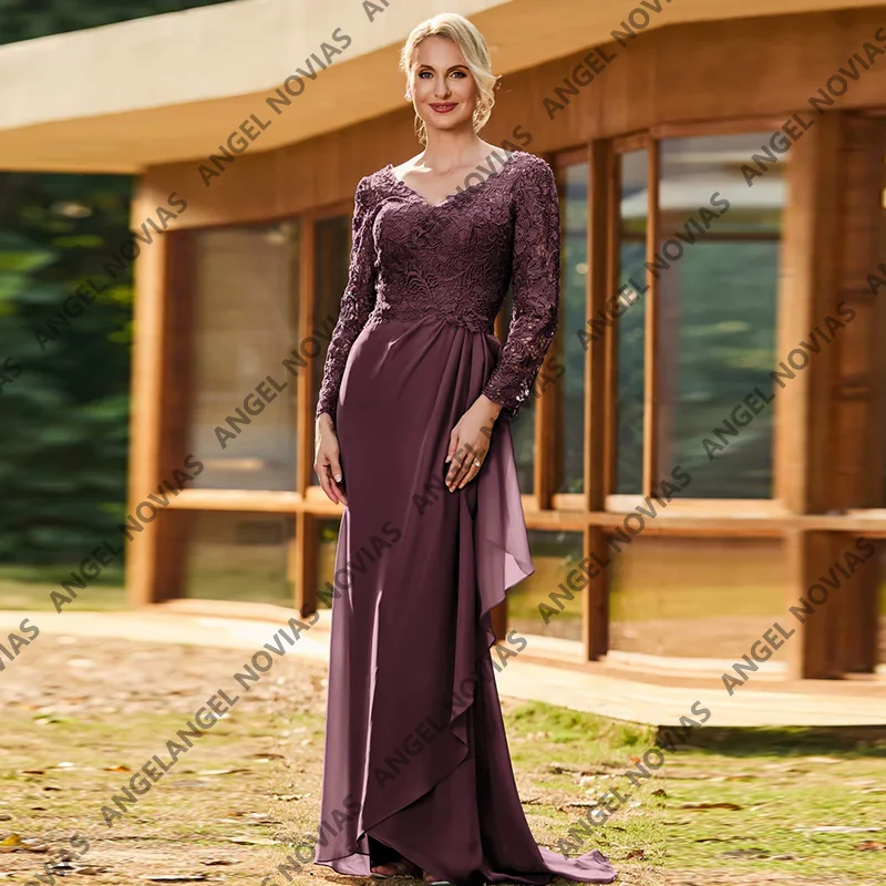 

Long Sleeves V Neckline Mother of the Bride Dresses Wedding Guest Party Dresses Customized Vestido Para Boda Madre De La Novia