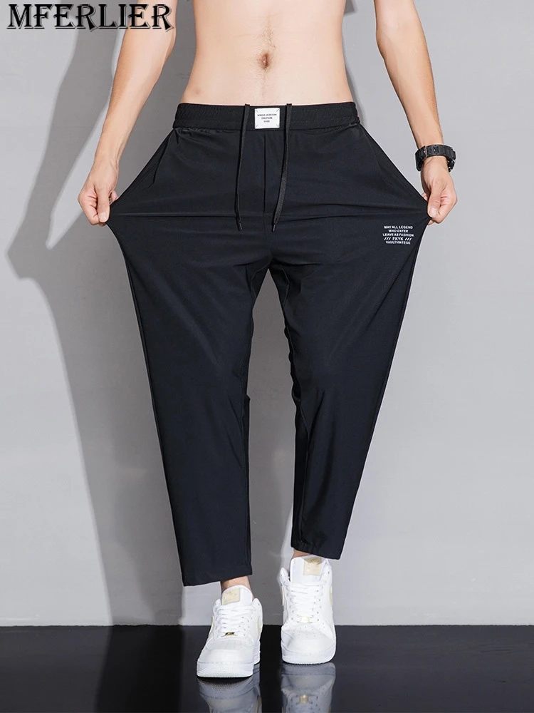 

Summer Men's Trendy New Plus Size Casual Sports Pants Elastic Simple Cool 10XL 170kg thin trousers Nylon spandex ice trousers