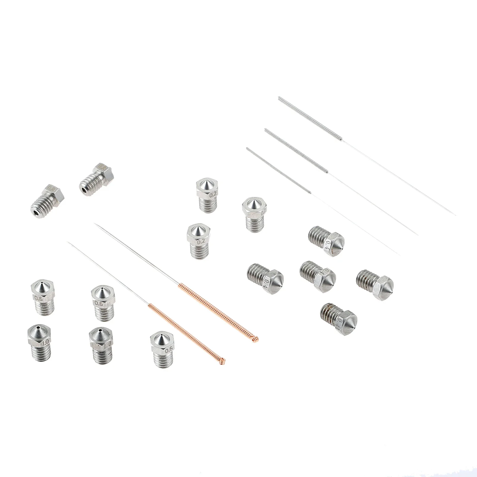 20pcs 3D Printer Nozzles M6 Extruder 0.2 0.4 0.6 0.8 1.0mm Stainless Steel Head for 1.75mm E3D Makerbot ANET A8 Creality CR-10