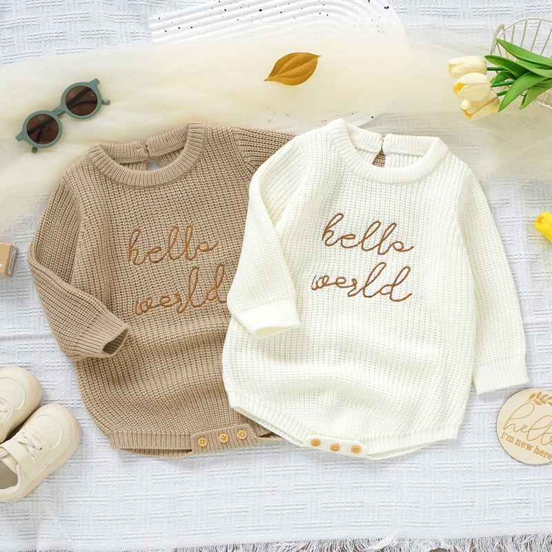 

VISgogo 0-18 Months Baby Girls Boys Sweater Rompers Letter Embroidery Long Sleeve Infant Bodysuits Fall Clothes