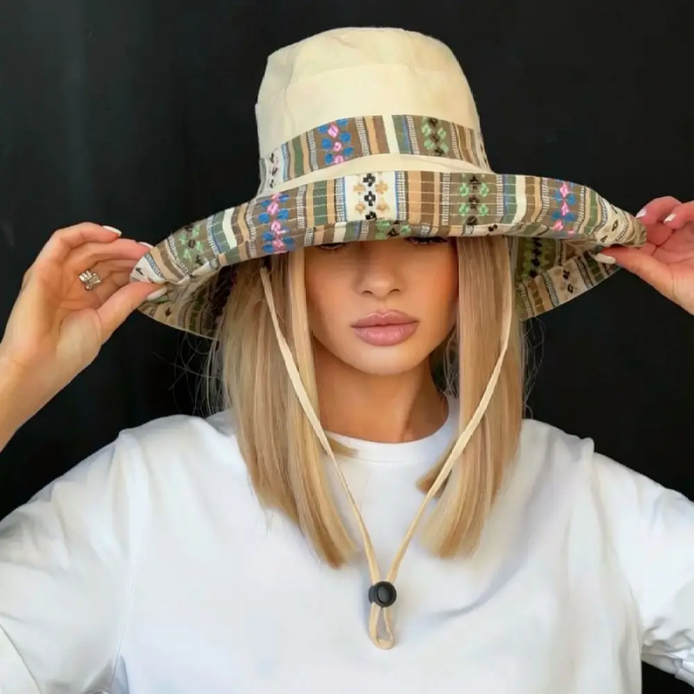 Reversible Bucket Hat Casual Wide Brim Sun Hat Foldable Breathable Cotton Fishing Hat Beach Vacation Sun Protection Gear
