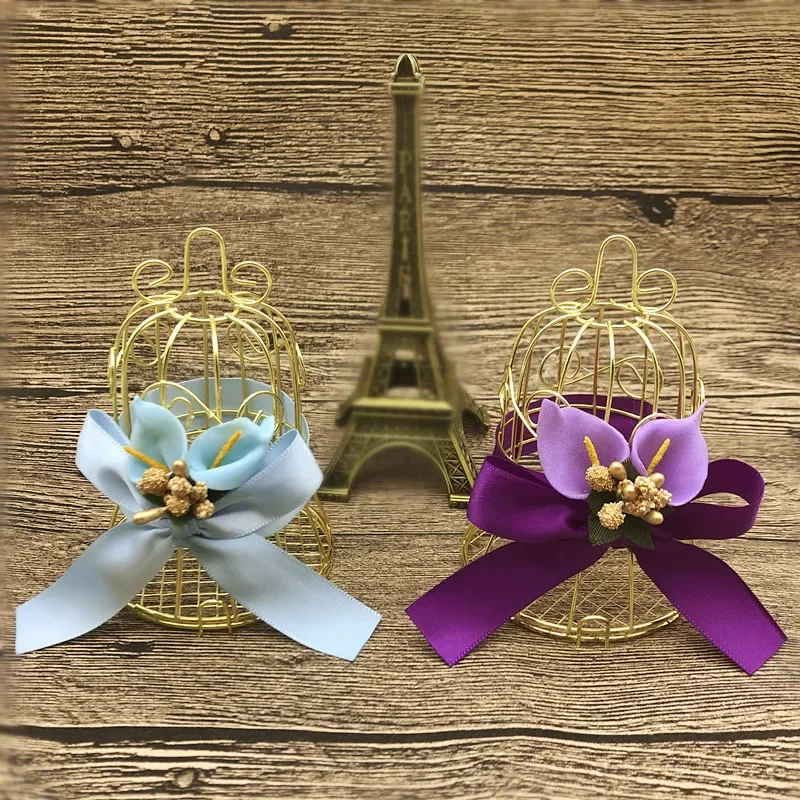 10/20pcs Golden Wedding Candy Box Bird Cage Shape Iron Packaging Candy Box European Style Wedding Engagement Supplies