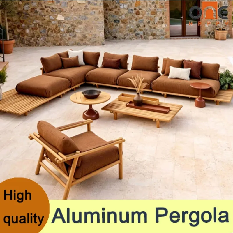 Weather Luxury Teak Frame PE Rattan Waterproof Sofa Set Outdoor Furniture Perfect For Garden Patio Poolside Beach Hotel
