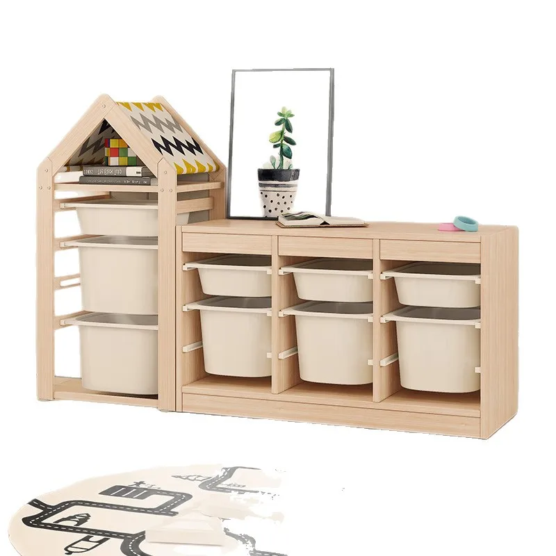 Toy storage rack Picture book rack Shelf Solid wood household floor