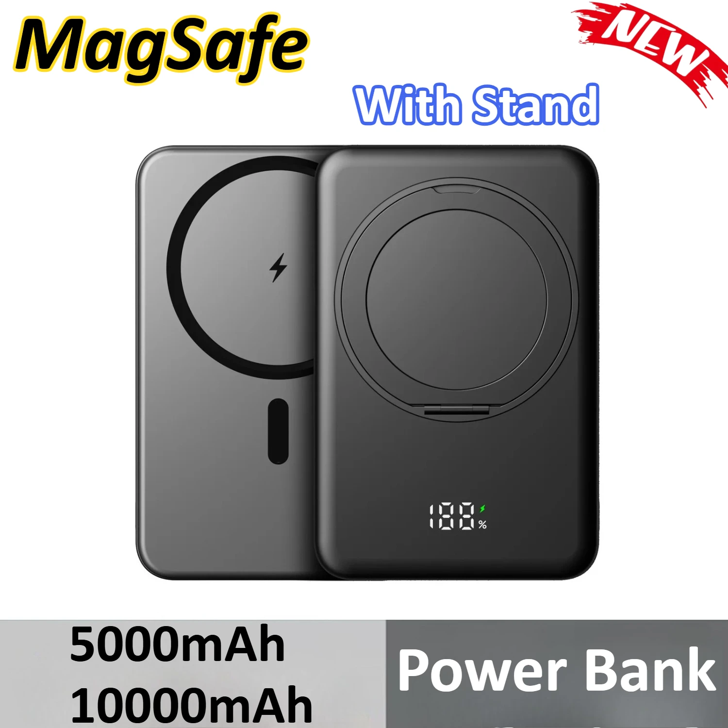 

5000mAh 10000mAh Mini MagSafe Power Bank Wireless Fast Charger With Stand 22.5W Portable External Battery For iPhone For Samsung