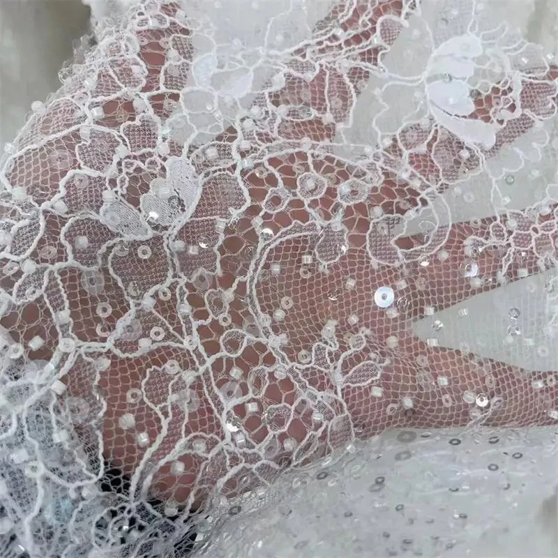 

3 Yards High Quality High End Beaded Sequined Embroidered Lace Fabric. Luxury Evening Gown, High-end Custom Bridal Fabric