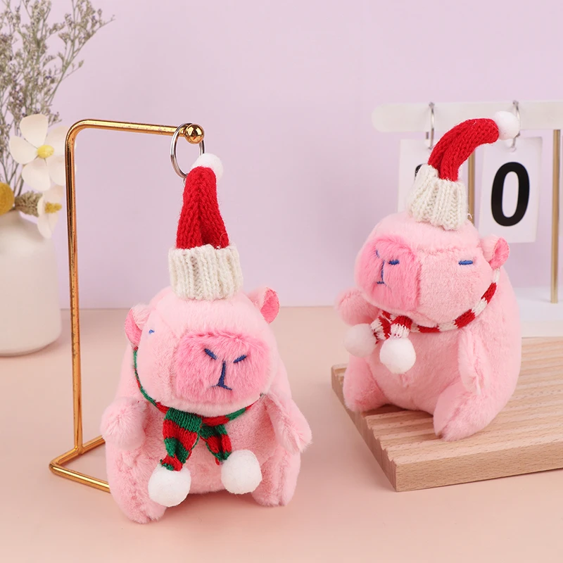 Capybara Christmas Decoration Keychain 2025 Christmas Doll Toy New Year Gift Doll Cartoon Plush Animal Key Ring Couple