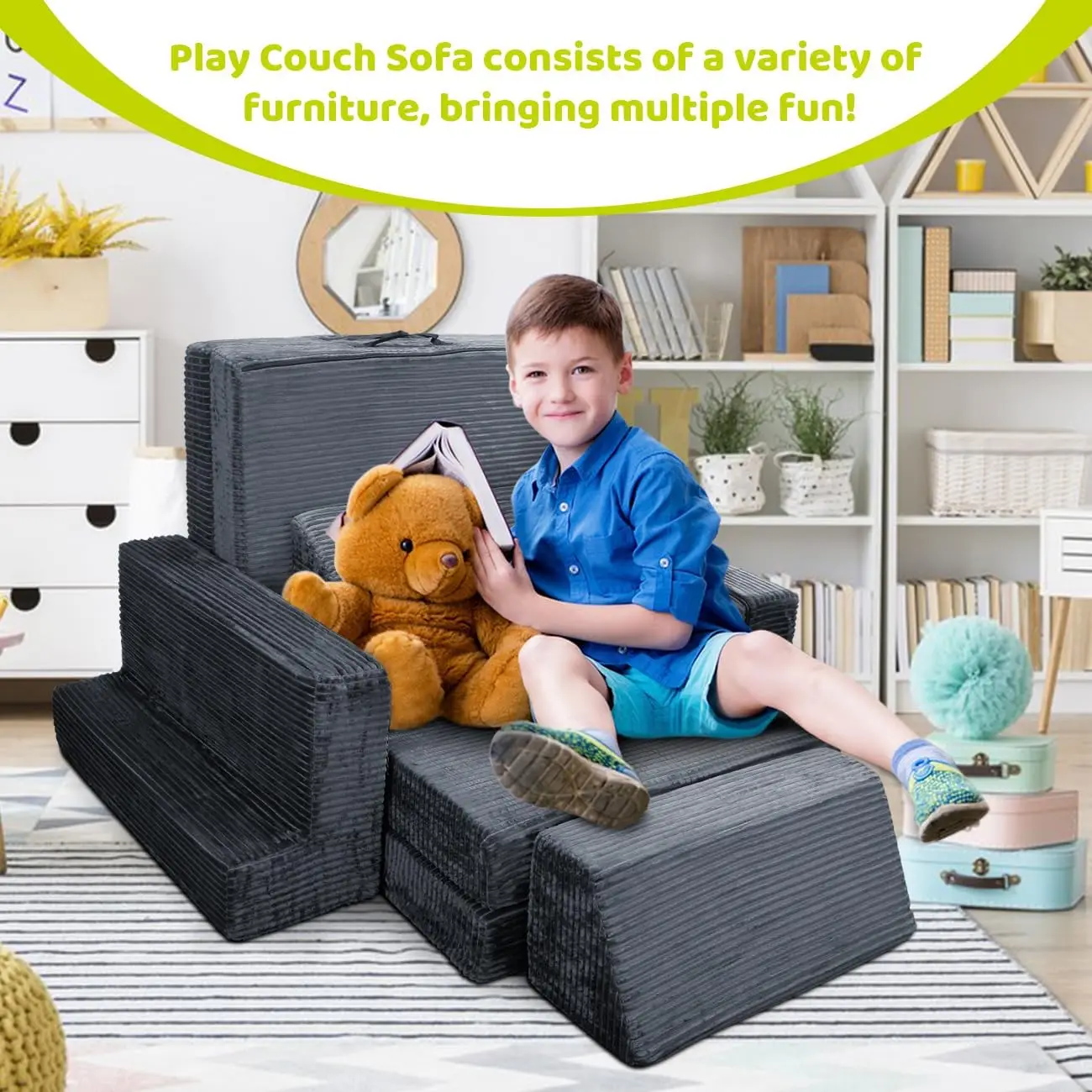 Kids Play Couch for Toddler Teens, Child Sectional Sofa for Bedroom Playroom Toy Living Room, Prefect Gift for Creative Girls &