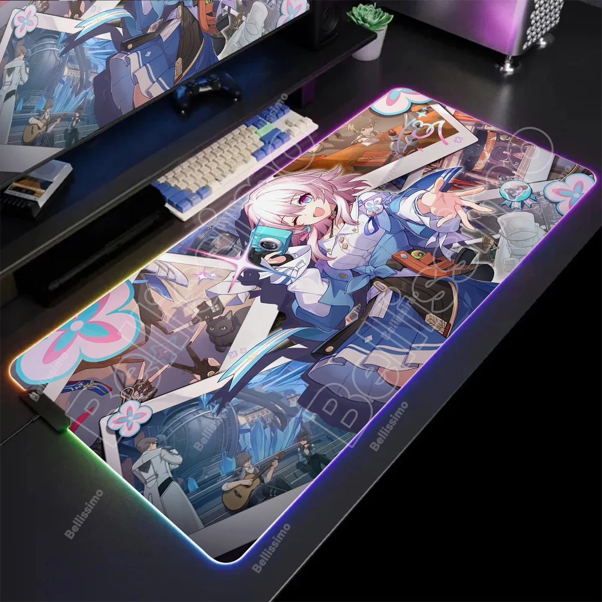 

RGB Elysia Honkai Impact 3 Anime Mouse Pad Gamer Computer Keyboard Stuff Accessories Cushion LED Lighting Desk Mat Non-slip pad