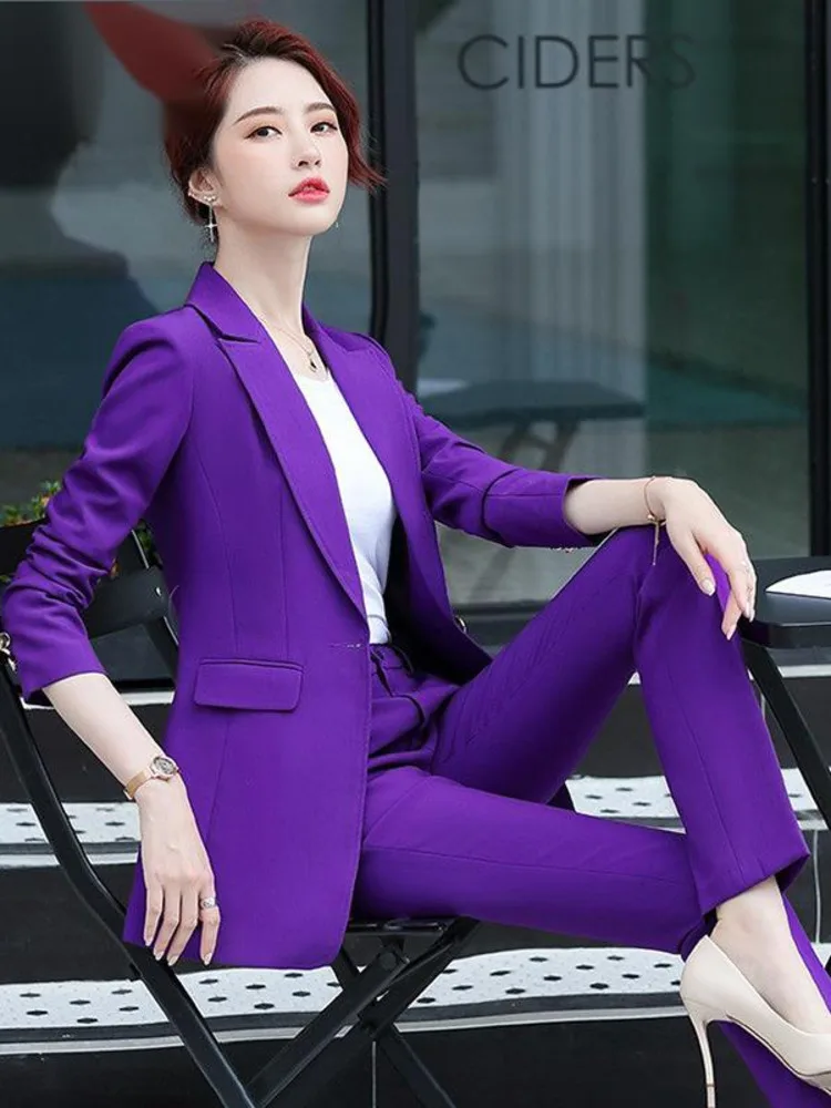 Women Elegant Temperament Long Sleeve Lapel Blazer Or Pants Casual Solid Color Business Occupation Office Clothing New