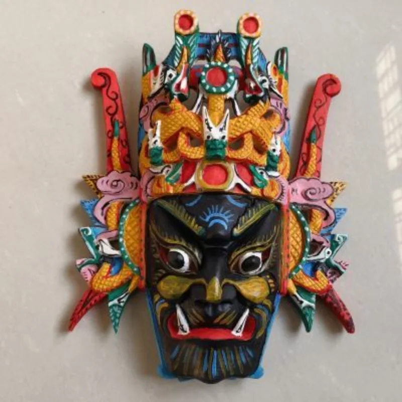 Guizhou local opera mask Nuo opera pure hand-carved mask wood carving (black face Zhang Fei)